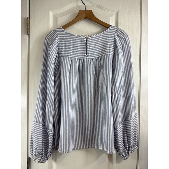 LOFT Rayon Linen Stripe Balloon Long Sleeve Blouse Top Women's Size L Large - Picture 3 of 12